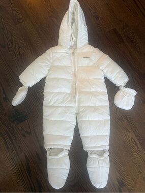 NaNan White Hooded Puffer Baby One-Piece Snowsuit 3-6 months
